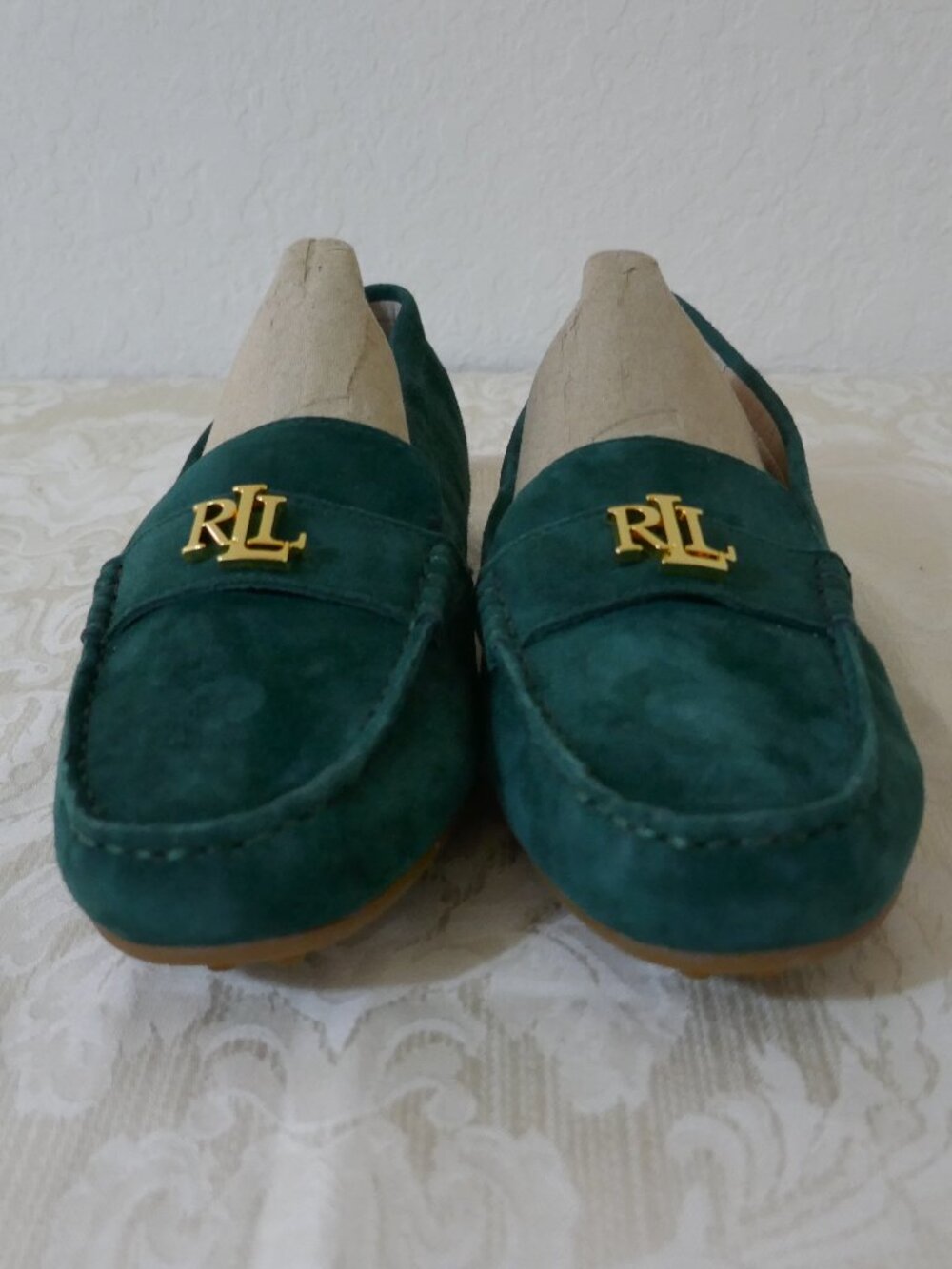 Ralph Lauren Barnsbury Suede Driving Loafer Green Signature Logo Women's Size 9 - Picture 2 of 12